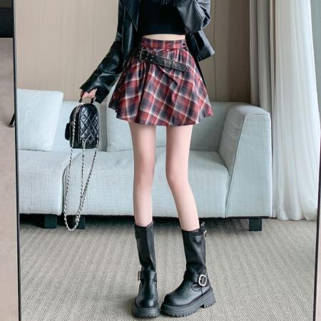 FA47973# 格子半身裙辣妹风显瘦韩版短裙秋冬A字显瘦高腰裙子 服裝批發女裝批發服飾貨源