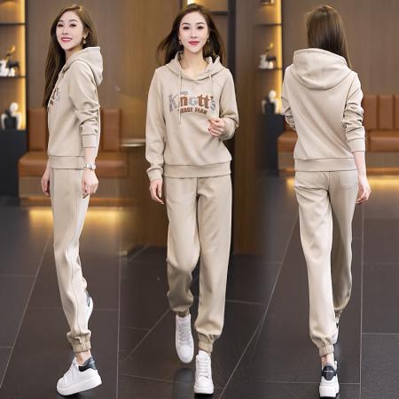 FA47989# 加绒加厚休闲套装秋冬新款洋气减龄显瘦连帽卫衣束脚裤两件套 服裝批發女裝批發服飾貨源