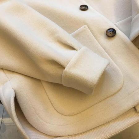 FA47991# 外贸跨境秋冬款毛呢外套女大码高级感针织连帽假两件加厚上 服裝批發女裝批發服飾貨源