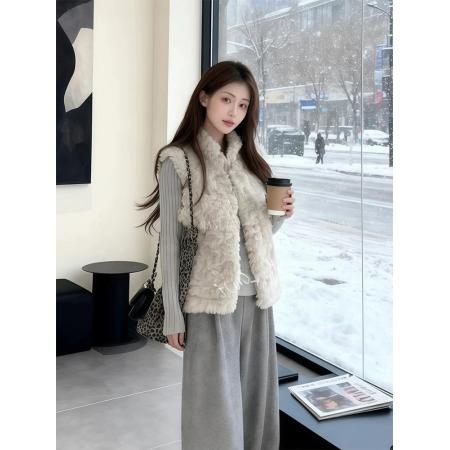 FA47993# 韩系秋冬巨好看一整套穿搭超好看立领毛绒绒马甲针织衫两件套装女 服裝批發女裝批發服飾貨源