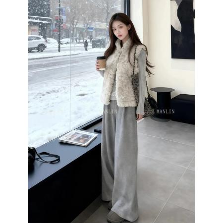 FA47993# 韩系秋冬巨好看一整套穿搭超好看立领毛绒绒马甲针织衫两件套装女 服裝批發女裝批發服飾貨源