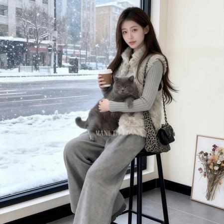 FA47993# 韩系秋冬巨好看一整套穿搭超好看立领毛绒绒马甲针织衫两件套装女 服裝批發女裝批發服飾貨源