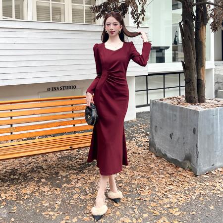 视频网红秋季时尚气质显瘦长裙包臀连衣裙 服裝批發女裝批發服飾貨源