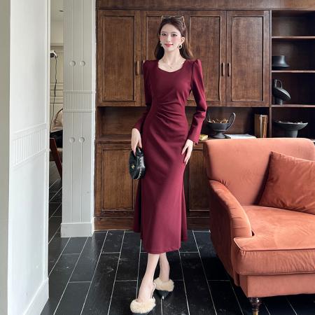 FA48001# 视频网红秋季时尚气质显瘦长裙包臀连衣裙 服裝批發女裝批發服飾貨源