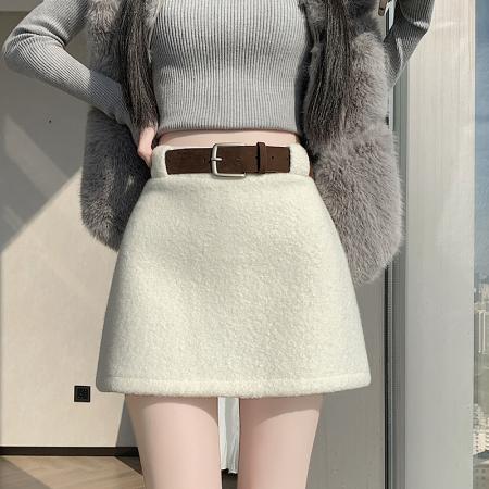 FA48019# 羊毛卷半身裙秋冬小个子高腰a字防走光辣妹包臀减龄短裙 服裝批發女裝批發服飾貨源