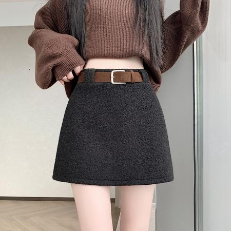 FA48019# 羊毛卷半身裙秋冬小个子高腰a字防走光辣妹包臀减龄短裙 服裝批發女裝批發服飾貨源