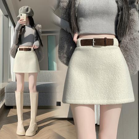 FA48019# 羊毛卷半身裙秋冬小个子高腰a字防走光辣妹包臀减龄短裙 服裝批發女裝批發服飾貨源