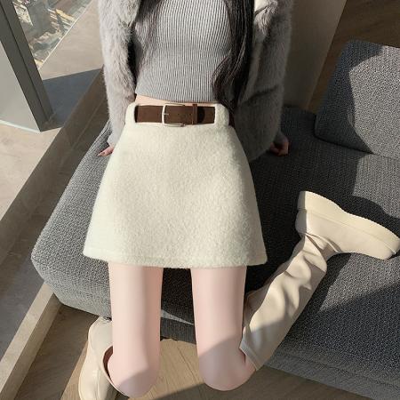 FA48019# 羊毛卷半身裙秋冬小个子高腰a字防走光辣妹包臀减龄短裙 服裝批發女裝批發服飾貨源