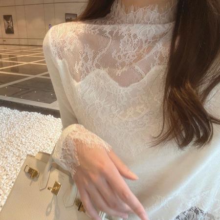 FA48021# 法式千金风拼接蕾丝甜美洋气长袖t恤女秋季新款休闲减龄上衣 服裝批發女裝批發服飾貨源