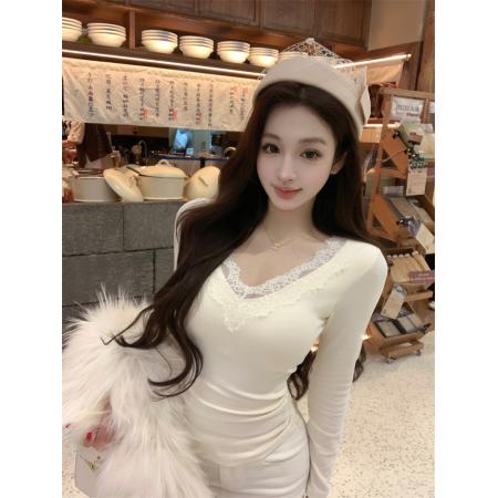 FA48026# 超亲肤长袖蕾丝内搭打底自带胸垫 服裝批發女裝批發服飾貨源