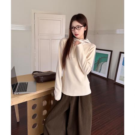 FA48038# 加绒德绒打底衫女内搭外穿外穿半拉链上衣长袖t恤秋连帽 服裝批發女裝批發服飾貨源