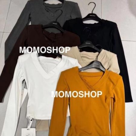 FA48049# 秋冬磨毛绒修身显瘦V领蕾丝拼接长袖T恤女打底衫上衣 服裝批發女裝批發服飾貨源