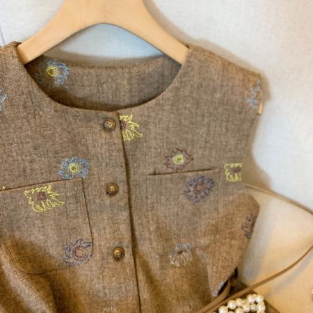 FA48059# 上灰色提花小香风西装马甲女秋季丝巾腰带背心法式坎肩外套 服裝批發女裝批發服飾貨源