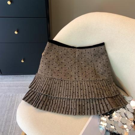 FA48061# 上miu风爱心波点毛呢半身裙女秋冬梨型a字短裙蝴蝶结百褶裙 服裝批發女裝批發服飾貨源