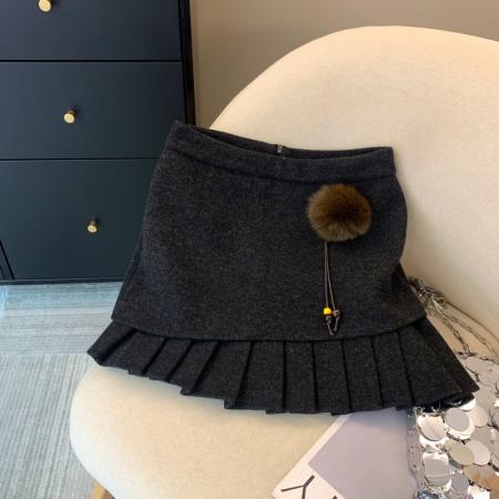 FA48062# 上美拉德咖色百褶毛呢半身裙女秋冬立体毛绒a字裙设计感显瘦 服裝批發女裝批發服飾貨源