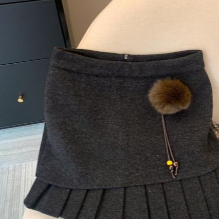 FA48062# 上美拉德咖色百褶毛呢半身裙女秋冬立体毛绒a字裙设计感显瘦 服裝批發女裝批發服飾貨源