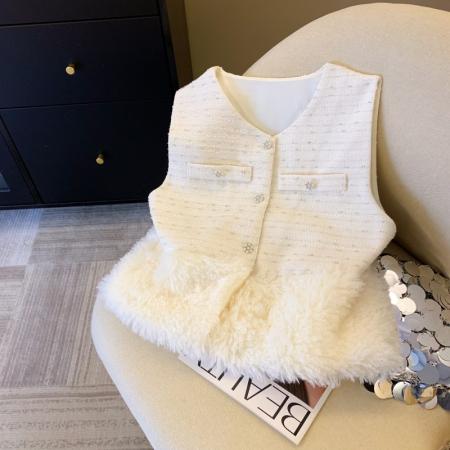 FA48063# 上韩版设计款小香风加厚马夹女秋冬高端气质马甲外套潮 服裝批發女裝批發服飾貨源