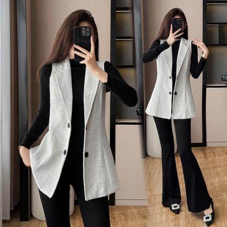 FA48066# 粗花呢小香风马甲背心女外套秋季新款上衣短款小个子无袖马夹 服裝批發女裝批發服飾貨源