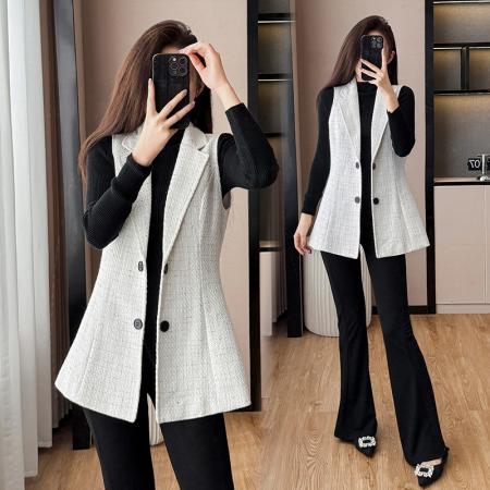 FA48066# 粗花呢小香风马甲背心女外套秋季新款上衣短款小个子无袖马夹 服裝批發女裝批發服飾貨源