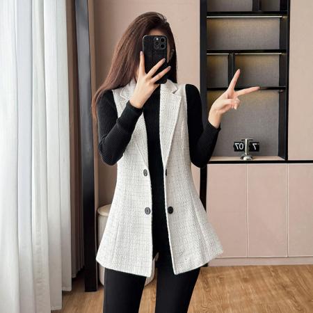 FA48066# 粗花呢小香风马甲背心女外套秋季新款上衣短款小个子无袖马夹 服裝批發女裝批發服飾貨源