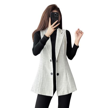 FA48066# 粗花呢小香风马甲背心女外套秋季新款上衣短款小个子无袖马夹 服裝批發女裝批發服飾貨源