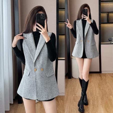 FA48067# 粗花呢小香风马甲背心女外套秋季新款上衣短款小个子无袖马夹 服裝批發女裝批發服飾貨源