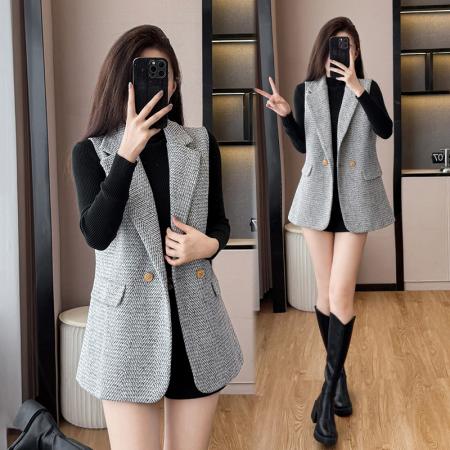 FA48067# 粗花呢小香风马甲背心女外套秋季新款上衣短款小个子无袖马夹 服裝批發女裝批發服飾貨源