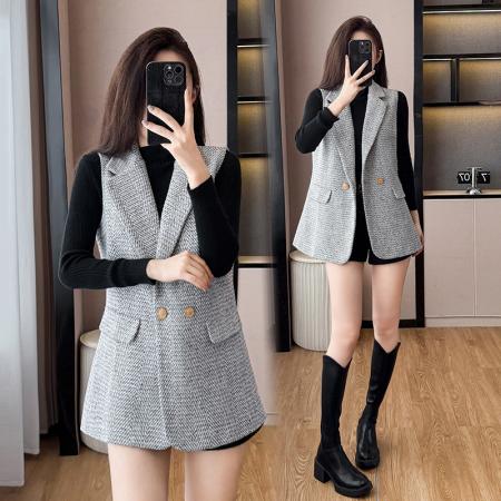 FA48067# 粗花呢小香风马甲背心女外套秋季新款上衣短款小个子无袖马夹 服裝批發女裝批發服飾貨源