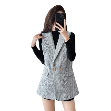FA48067# 粗花呢小香风马甲背心女外套秋季新款上衣短款小个子无袖马夹 服裝批發女裝批發服飾貨源