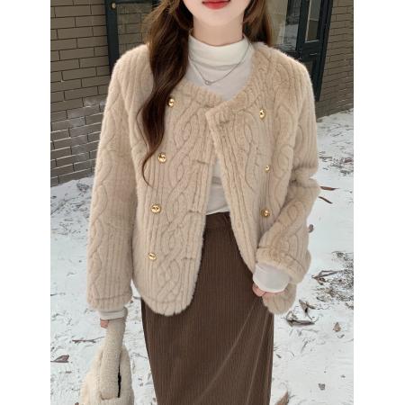 FA48080# 小香风环保水貂皮草外套女短款冬季年轻款小个子减龄毛毛上衣 服裝批發女裝批發服飾貨源