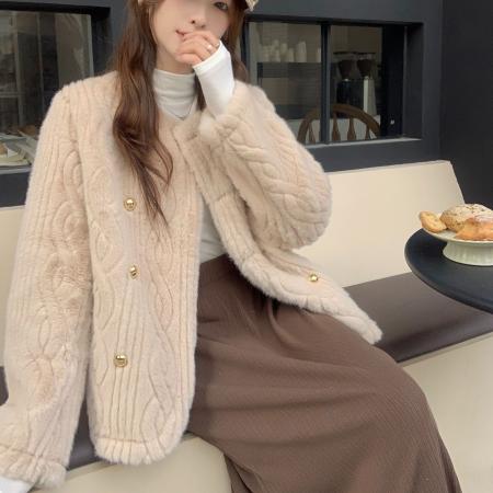 FA48080# 小香风环保水貂皮草外套女短款冬季年轻款小个子减龄毛毛上衣 服裝批發女裝批發服飾貨源