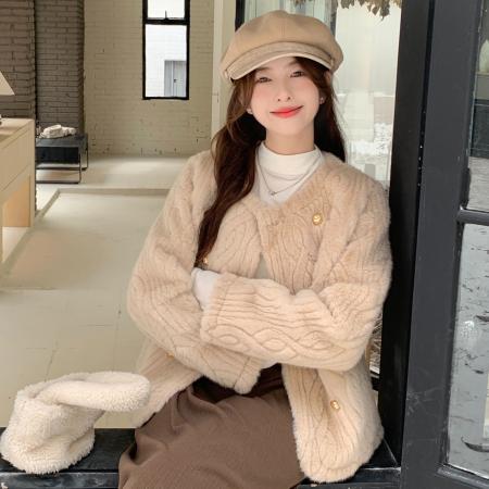 FA48080# 小香风环保水貂皮草外套女短款冬季年轻款小个子减龄毛毛上衣 服裝批發女裝批發服飾貨源