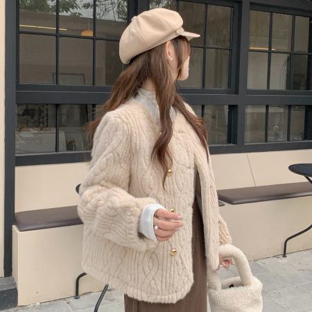 FA48080# 小香风环保水貂皮草外套女短款冬季年轻款小个子减龄毛毛上衣 服裝批發女裝批發服飾貨源