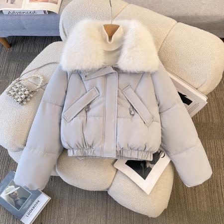 FA48081# 派克服女冬季新款显瘦羽绒棉服时尚加绒厚皮毛一体外套 服裝批發女裝批發服飾貨源