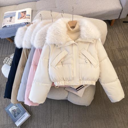 FA48081# 派克服女冬季新款显瘦羽绒棉服时尚加绒厚皮毛一体外套 服裝批發女裝批發服飾貨源