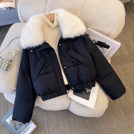 FA48081# 派克服女冬季新款显瘦羽绒棉服时尚加绒厚皮毛一体外套 服裝批發女裝批發服飾貨源