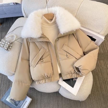 FA48081# 派克服女冬季新款显瘦羽绒棉服时尚加绒厚皮毛一体外套 服裝批發女裝批發服飾貨源