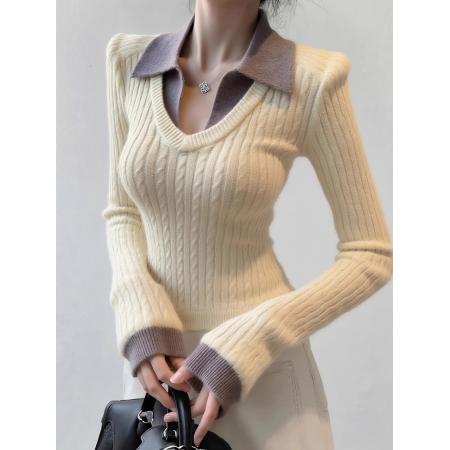 FA48087# 奶呼呼软糯针织衫女秋冬不撞款独特超好看内搭打底别致假两件上衣 服裝批發女裝批發服飾貨源