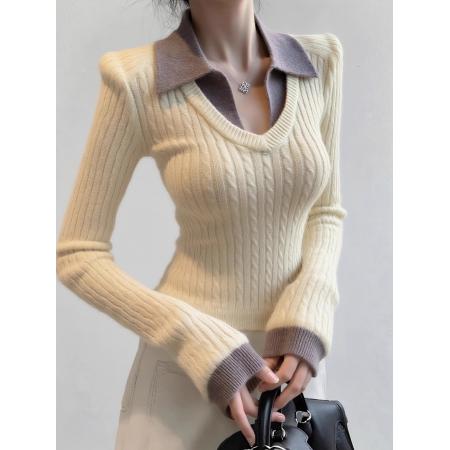 FA48087# 奶呼呼软糯针织衫女秋冬不撞款独特超好看内搭打底别致假两件上衣 服裝批發女裝批發服飾貨源