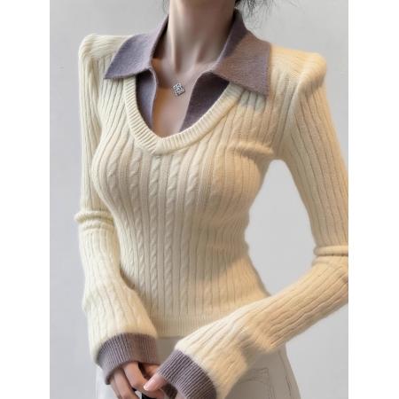 FA48087# 奶呼呼软糯针织衫女秋冬不撞款独特超好看内搭打底别致假两件上衣 服裝批發女裝批發服飾貨源