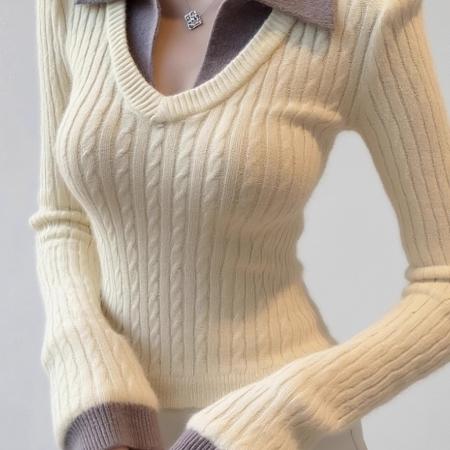 FA48087# 奶呼呼软糯针织衫女秋冬不撞款独特超好看内搭打底别致假两件上衣 服裝批發女裝批發服飾貨源