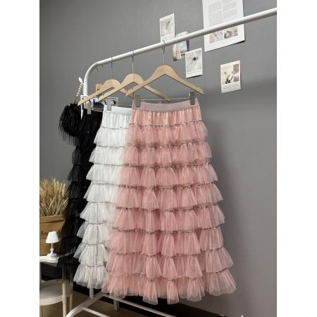 FA48089# 秋冬新款韩系超仙绝美纱裙多层荷叶边蛋糕裙小众设计感长裙 服裝批發女裝批發服飾貨源