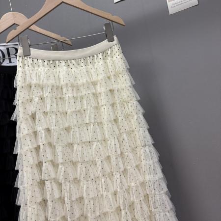 FA48090# 新款韩系穿搭波点千层蛋糕裙超仙绝美百搭显瘦纱裙长裙 服裝批發女裝批發服飾貨源