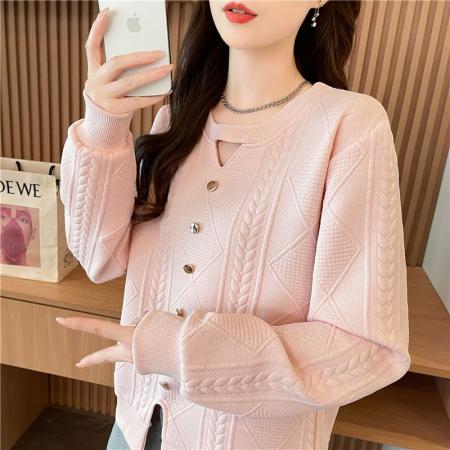 FA48091# 春秋韩版宽松螺纹拼接镂空装饰小设计提花卫衣女 服裝批發女裝批發服飾貨源