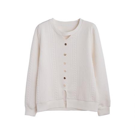 FA48091# 春秋韩版宽松螺纹拼接镂空装饰小设计提花卫衣女 服裝批發女裝批發服飾貨源