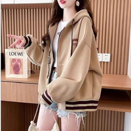 FA48092# 纯棉华棉复秋季薄款内抽后包领/刺绣/连帽拉链外套卫衣女 服裝批發女裝批發服飾貨源