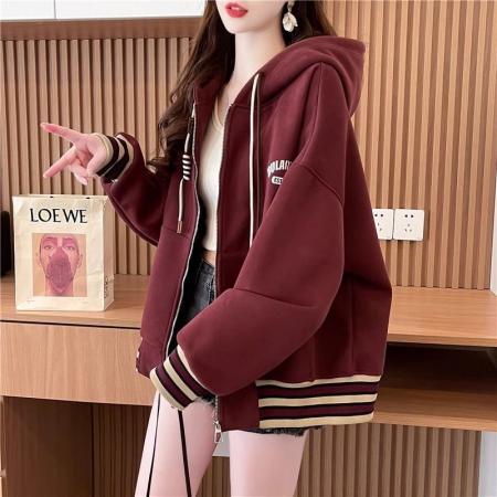 FA48092# 纯棉华棉复秋季薄款内抽后包领/刺绣/连帽拉链外套卫衣女 服裝批發女裝批發服飾貨源