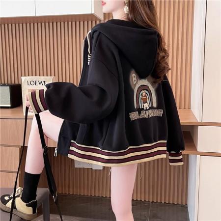 FA48092# 纯棉华棉复秋季薄款内抽后包领/刺绣/连帽拉链外套卫衣女 服裝批發女裝批發服飾貨源