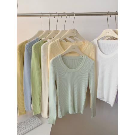 FA48097# 坑条打底衫女装内搭秋冬季新款毛衣针织V领修身紧身长袖上衣 服裝批發女裝批發服飾貨源