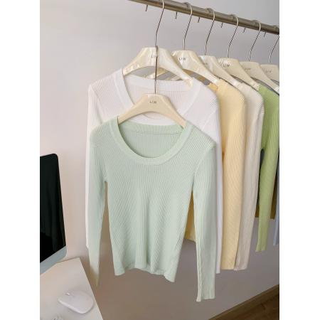 FA48097# 坑条打底衫女装内搭秋冬季新款毛衣针织V领修身紧身长袖上衣 服裝批發女裝批發服飾貨源